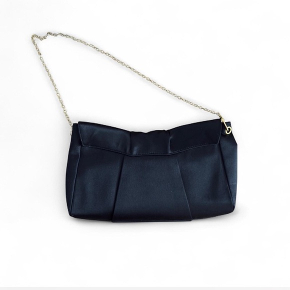 BCBGMAXAZRIA Satin Bow Clutch w/ Gold Chain Elegant Turn Lock - Picture 2 of 4